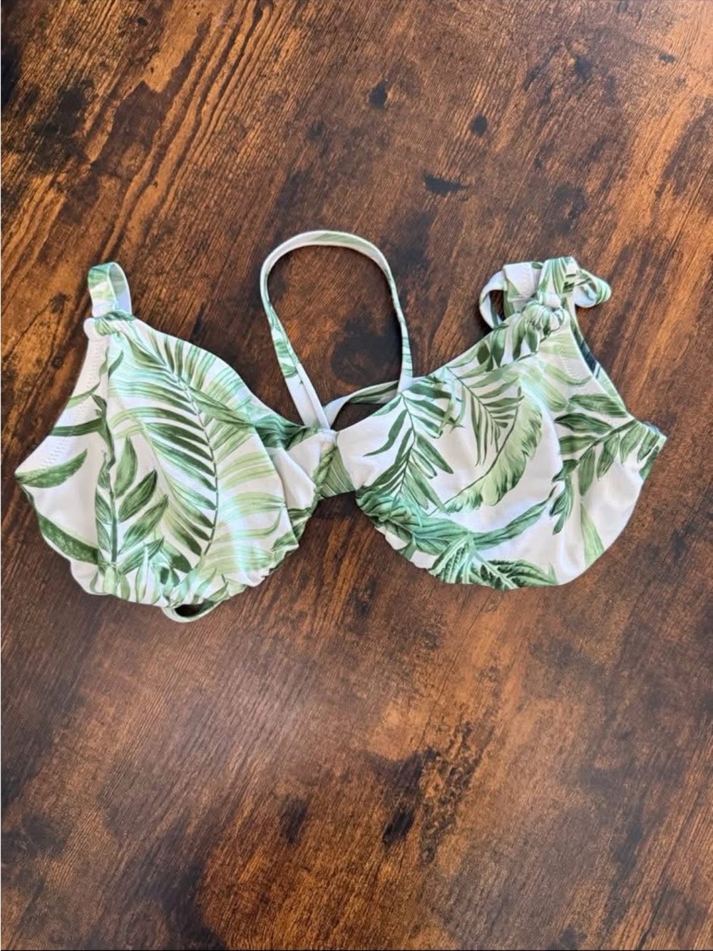 Green Tropical Leaf Bikini Top